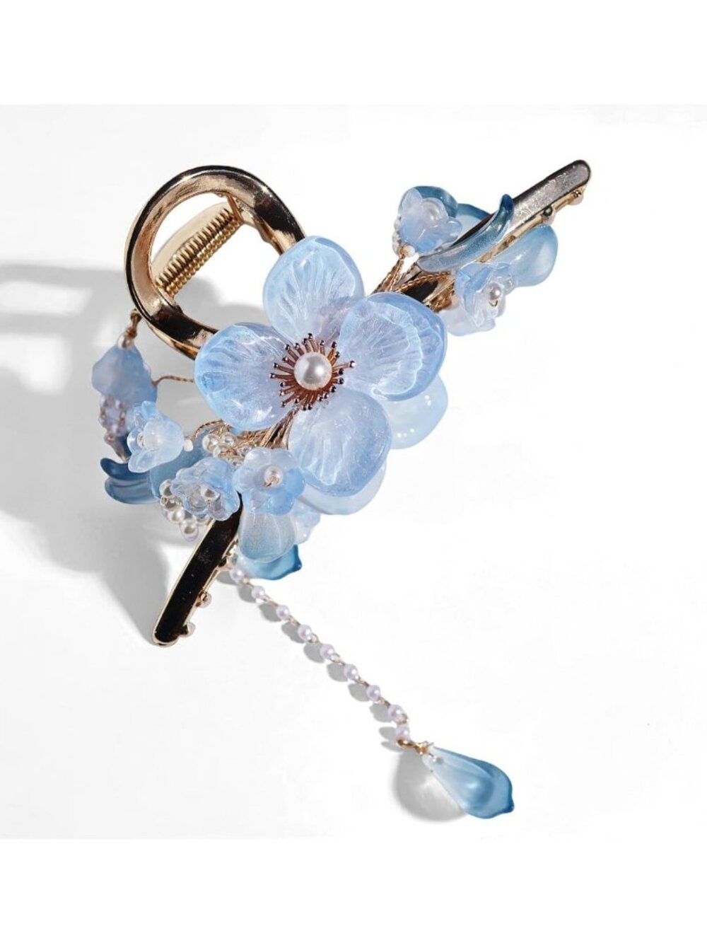 Elegant Crystal Flower Hair Claw with Tassel - Stylish Accessory for All